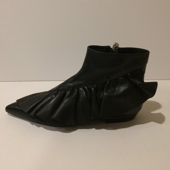 J.W.Anderson $885 New Ruffled Leather Pointy Toe Black Ankle Boots - Picture 5 of 7